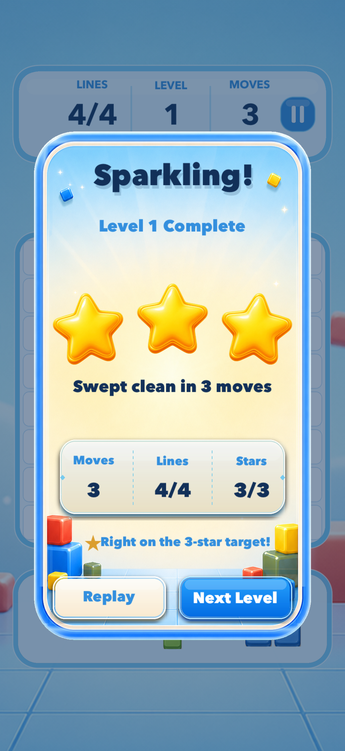 Tidy Blocks level complete screen